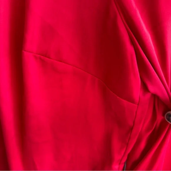 ELOQUII Satin Blouse Size 16 Balloon Sleeve Tie Back Red Holiday Party Top Plus - Picture 8 of 16